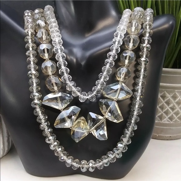 White House Black Market. Chunky Faceted Glass Multi Strand Beaded Necklace. 28” - Picture 2 of 7